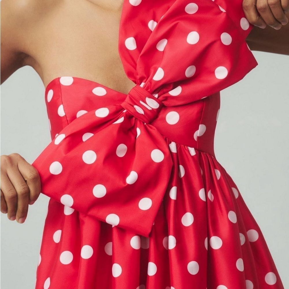 Anthropologie atsu bow Red Polka Dot Dress size large - Picture 3 of 8